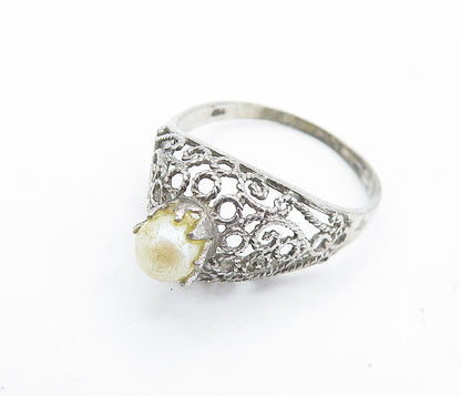 925 Sterling Silver  Vintage Petite Pearl Swirl Cocktail Ring Sz 8.5  RG6128