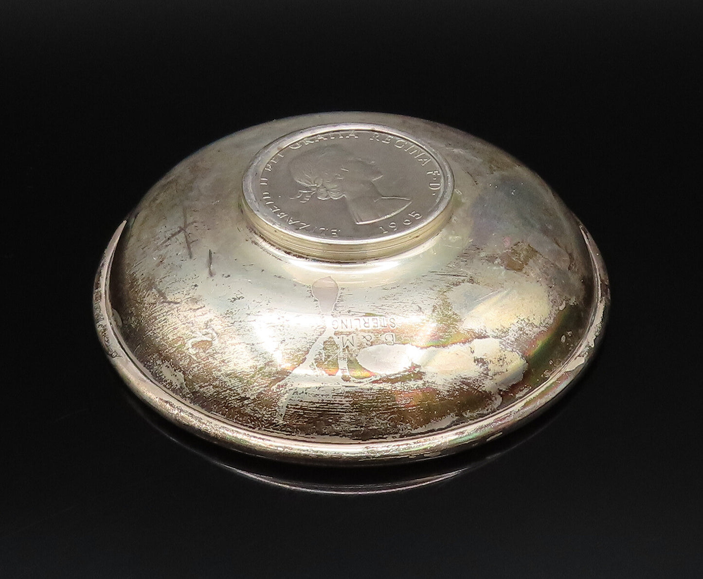 BALDWIN & MILLER 925 Sterling Silver Vintage Churchill Coin Dish Bowl TR3457