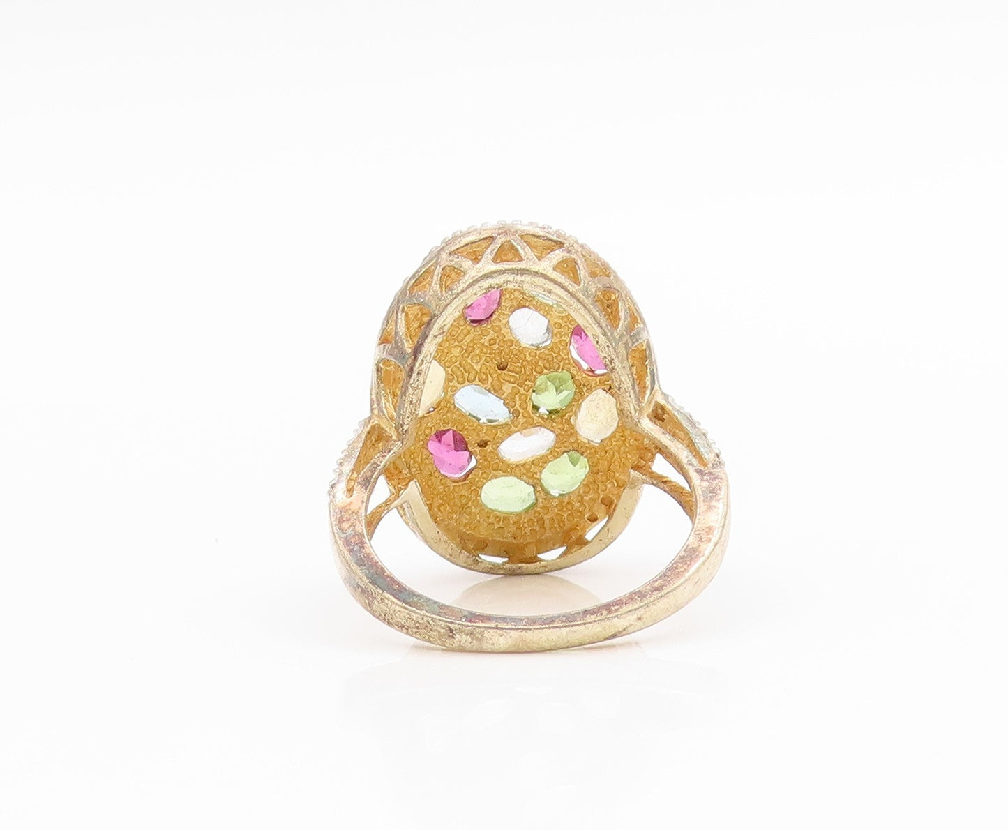 925 Sterling Silver Vintage Ring Gold Plated Multi Gemstone Cluster Sz 6 RG34596