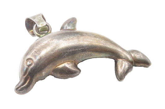 925 Sterling Silver  Vintage Dark Tone Hollow Leaping Dolphin Pendant  PT9531