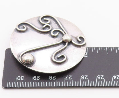 925 Sterling Silver  Vintage Shiny Round Swirl Pattern Brooch Pin  BP3695