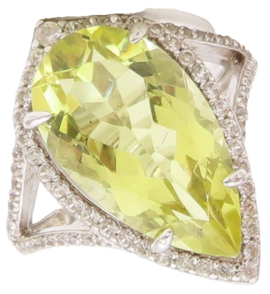 925 Sterling Silver Vintage Ring Designer Drop Cut Citrine & CZ  Sz 7.5 RG30997