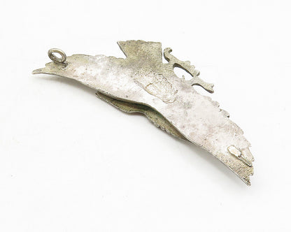 925 Sterling Silver  Vintage Antique Perched Bird Spread Wings Pendant  PT7983