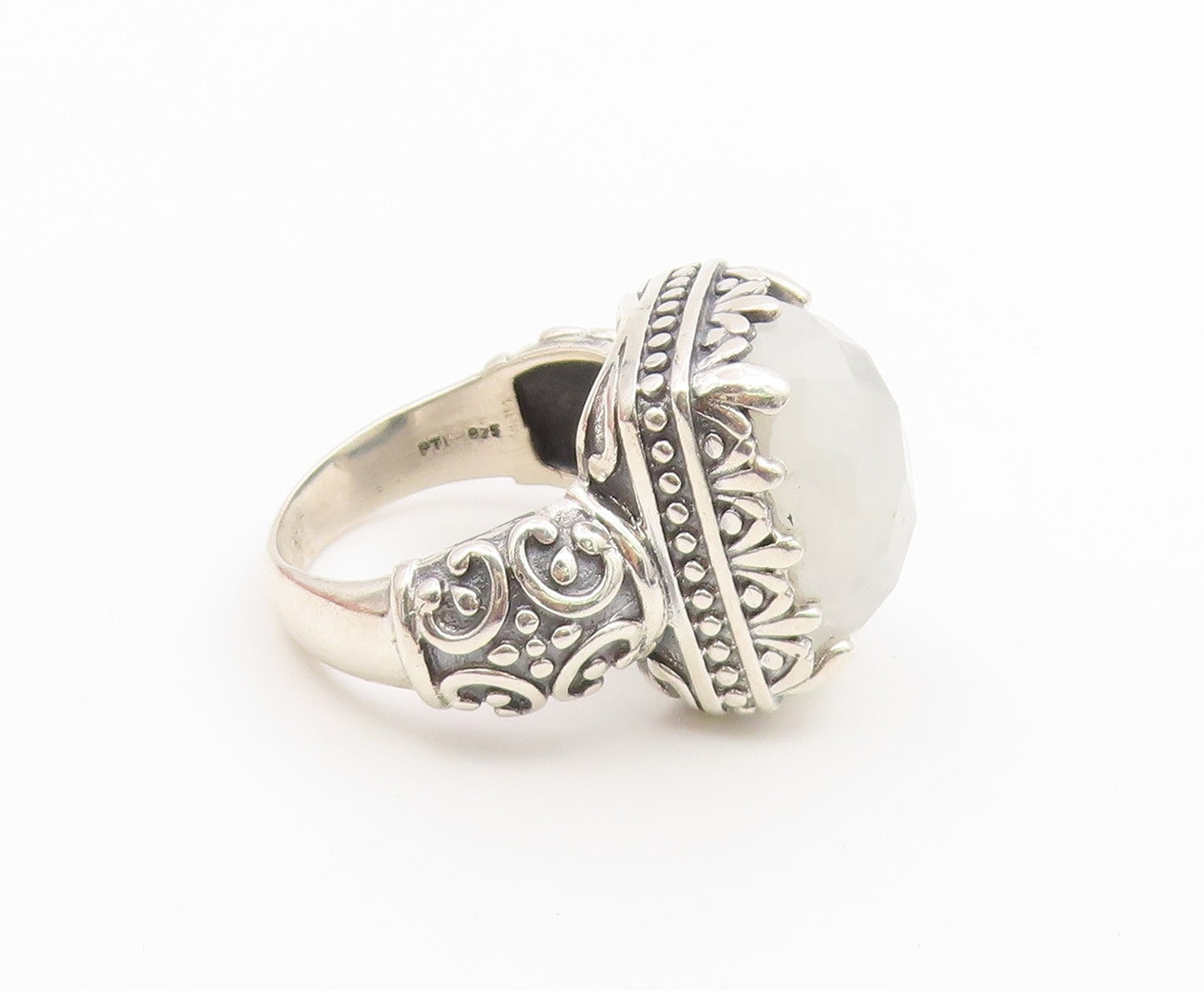 925 Sterling Silver Vintage Ring Faceted Moonstone Statement Band  Sz 8  RG36796