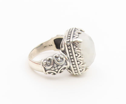 925 Sterling Silver Vintage Ring Faceted Moonstone Statement Band  Sz 8  RG36796