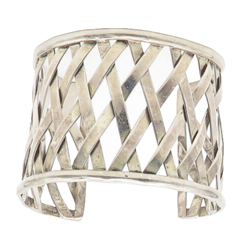 MEXICO 925 Sterling Silver  Vintage Shiny Open Weaved Cuff Bracelet  BT7137