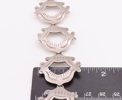 925 Sterling Silver Vintage Bracelet MEXICO Swirly Etched Frames Linked  BT10572