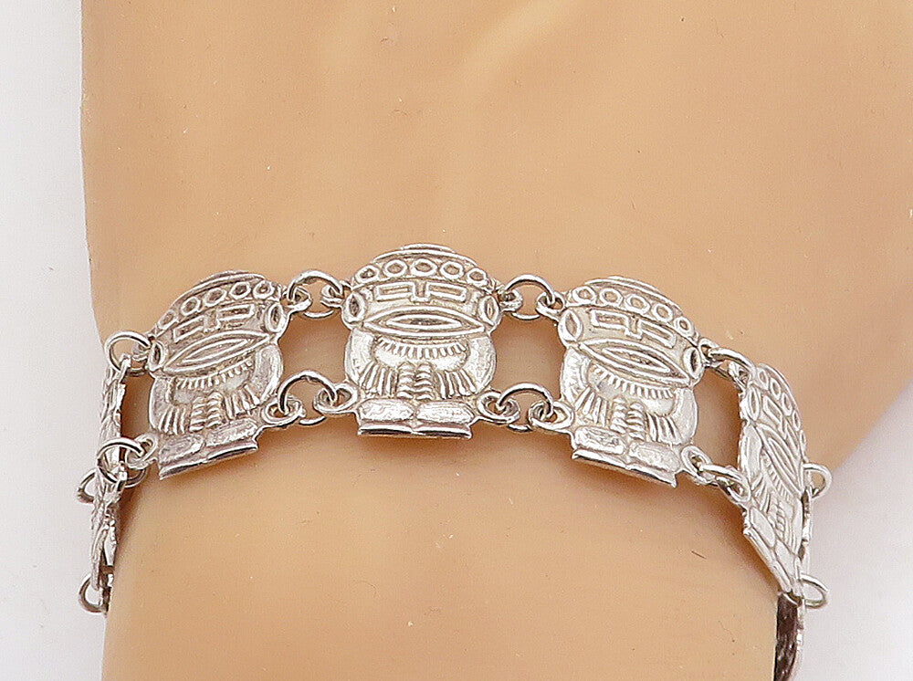 925 Sterling Silver  Vintage Traditional Statue Link Chain Bracelet  BT2239