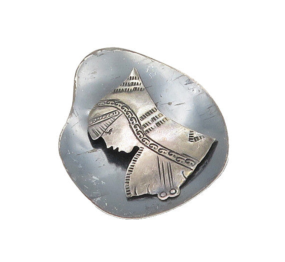 ISRAEL 925 Sterling Silver  Vintage Dark Tone Woman Profile Brooch Pin  BP6922