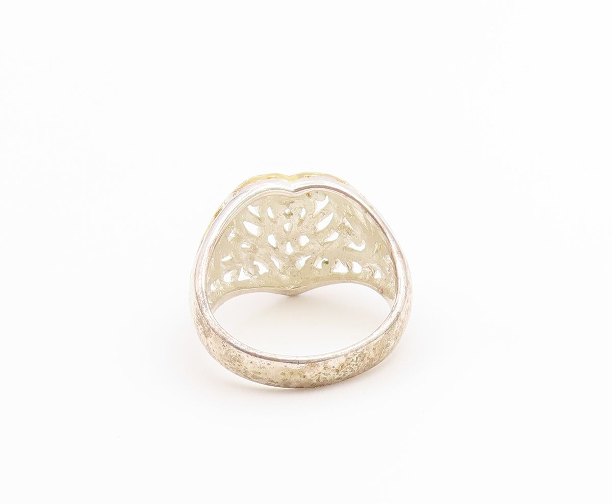 925 Sterling Silver Vintage Ring Two Tone Love Heart Scroll Band  Sz 7  RG36710