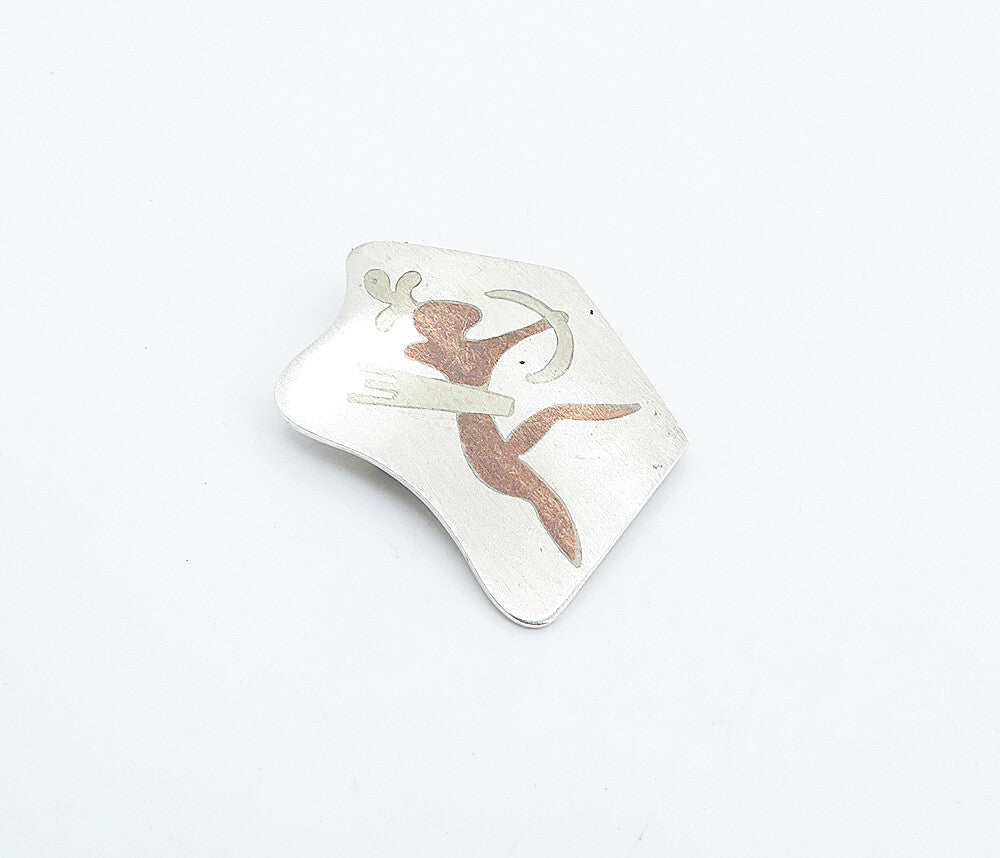 MEXICO 925 Sterling Silver  Vintage 2 Tone Warrior Figure Brooch Pin  BP2886