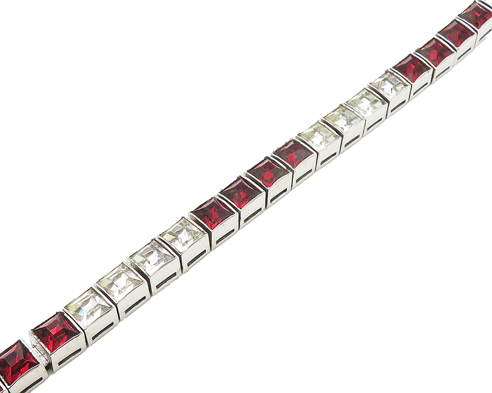 DORSON'S 925 Silver  Vintage Cubic Zirconia & Red Topaz Chain Bracelet  BT7462