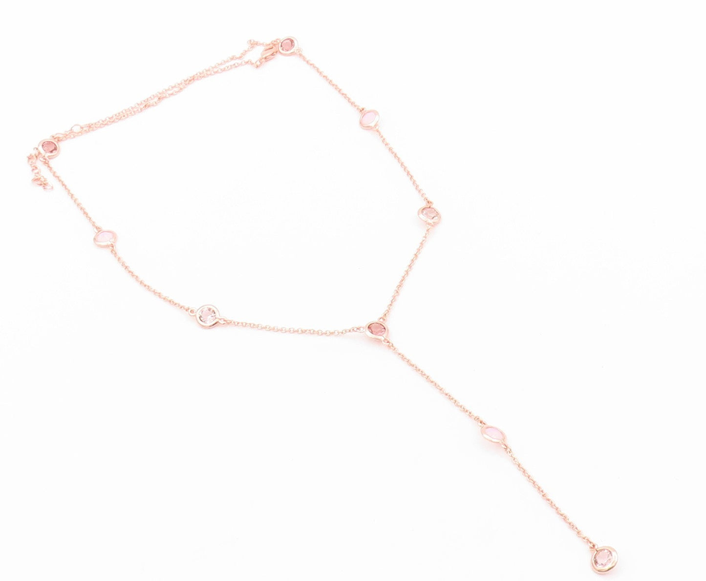 925 Sterling Silver Vintage Necklace Rose Gold Plated Gemstones Drop  NE4508