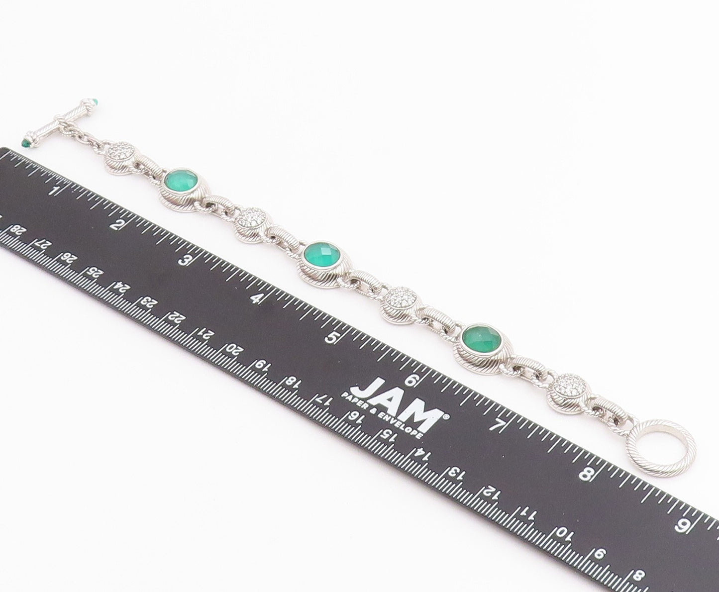 925 Sterling Silver Vintage Bracelet JUDITH RIPKA Chalcedony & CZ Link  BT12233