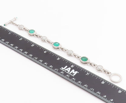 925 Sterling Silver Vintage Bracelet JUDITH RIPKA Chalcedony & CZ Link  BT12233