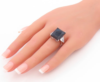 925 Sterling Silver Vintage Ring Rectangle Blue & Triangle Cut CZ  Sz 6  RG33373