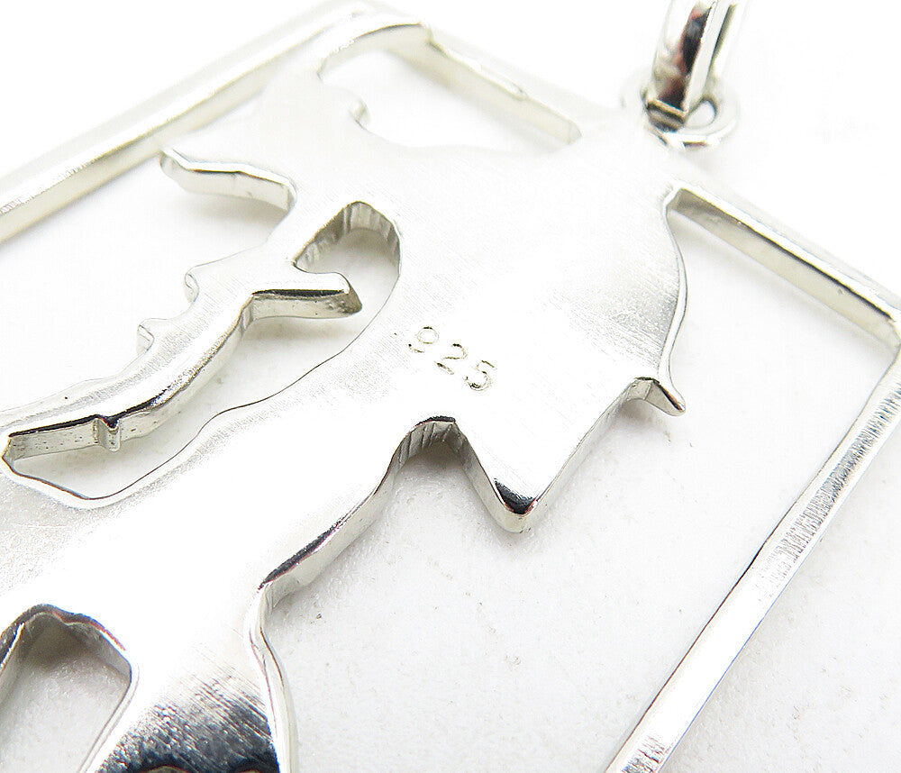 925 Sterling Silver  Vintage Shiny Man Holding Animal Square Pendant  PT3641