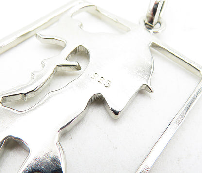 925 Sterling Silver  Vintage Shiny Man Holding Animal Square Pendant  PT3641