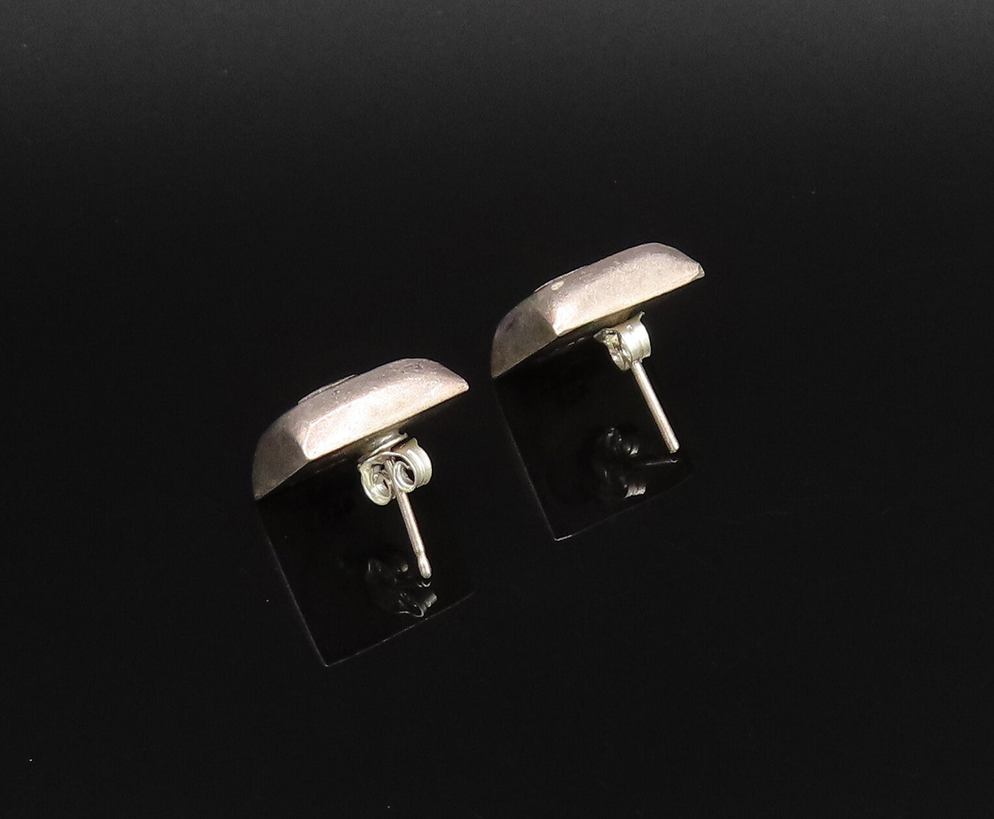 MEXICO 925 Silver  Vintage Inlaid Black Onyx Square Stud Earrings  EG12140