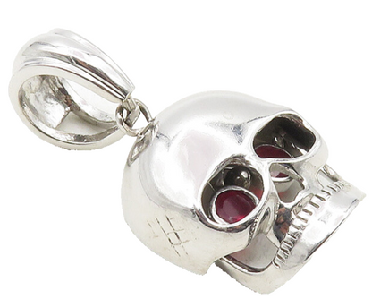 925 Sterling Silver  Pink Topaz Shiny Skull Head Motif Drop Pendant  PT7842