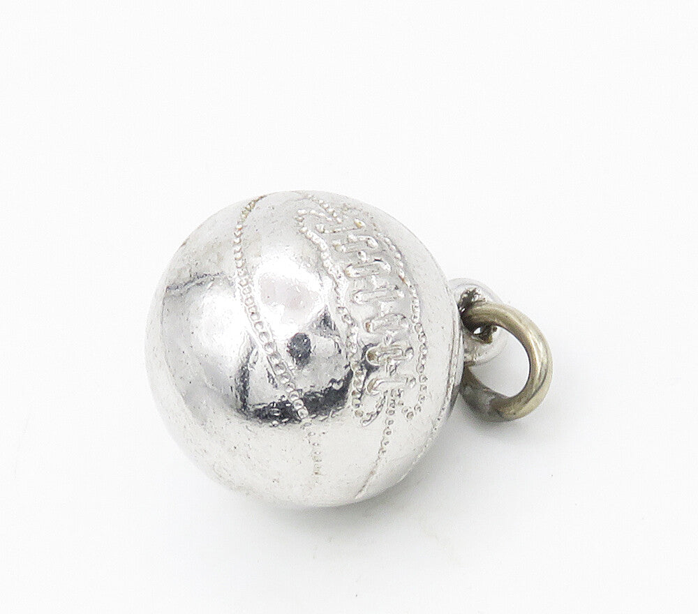 925 Sterling Silver  Vintage Shiny Basketball Motif Sports Pendant  PT13066