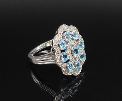 10K GOLD  Vintage Fancy Blue Topaz & Genuine Diamonds Floral Ring Sz 7  GR604