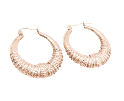 925 Sterling Silver  Vintage Puffed Dented Carved Hoop Earrings  EG12460