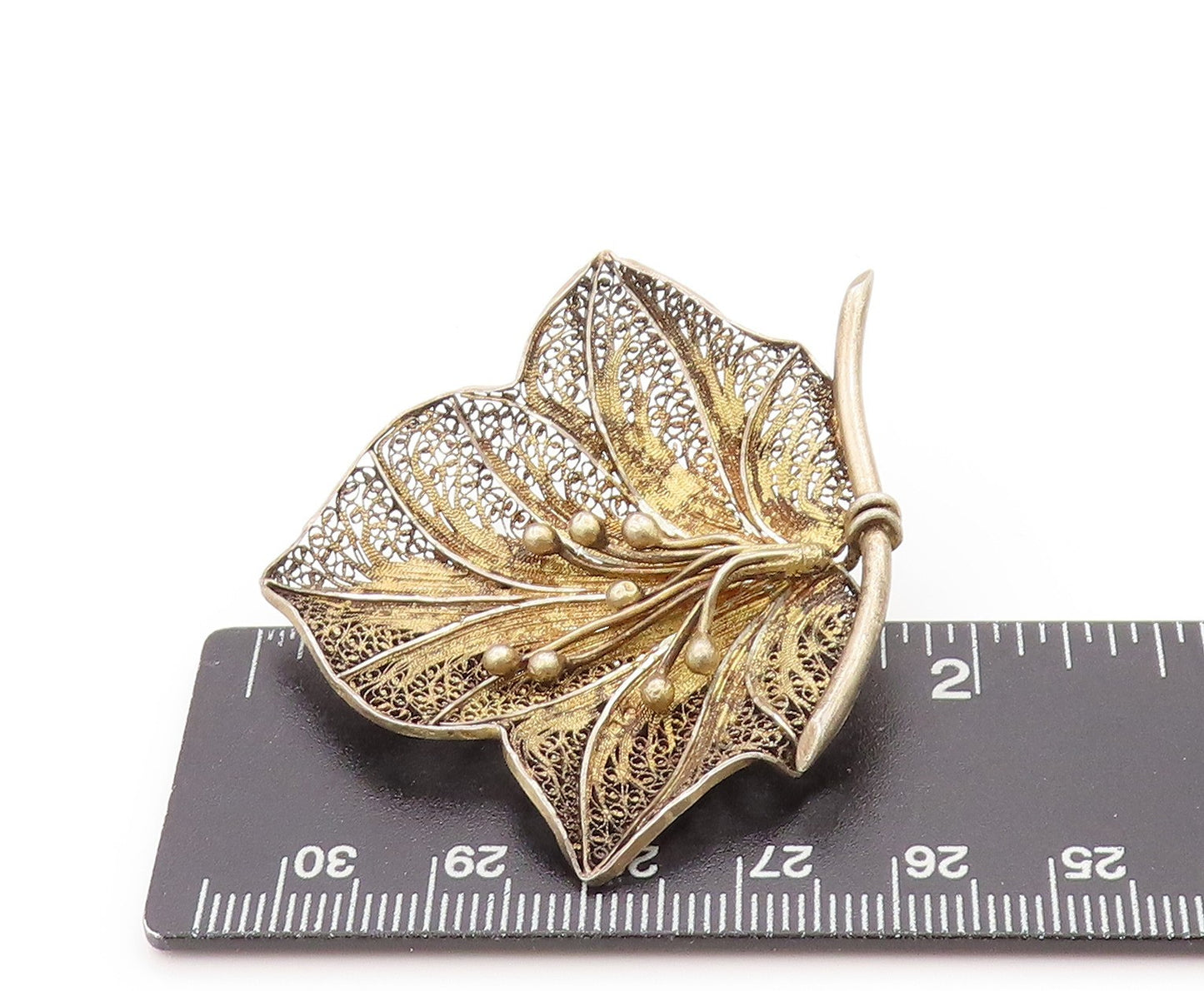 925 Sterling Silver Vintage Brooch Gold Plated Filigree Flower Blossom  BP11895