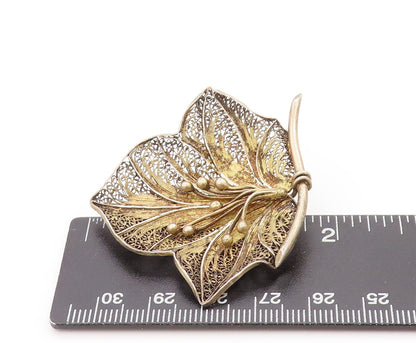 925 Sterling Silver Vintage Brooch Gold Plated Filigree Flower Blossom  BP11895