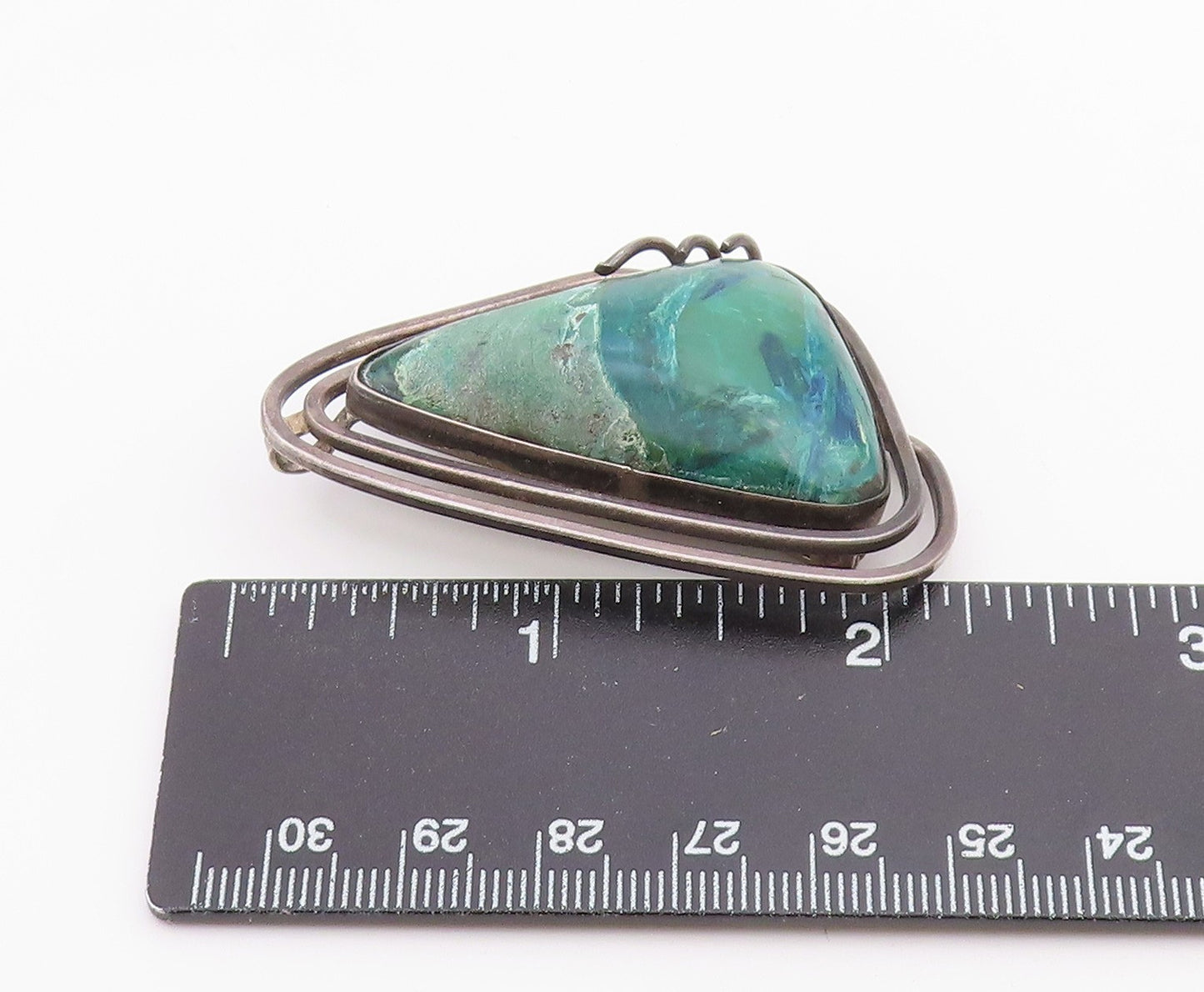 ISRAEL 925 Silver  Vintage Large Abstract Green Azurite Brooch Pin  BP10375
