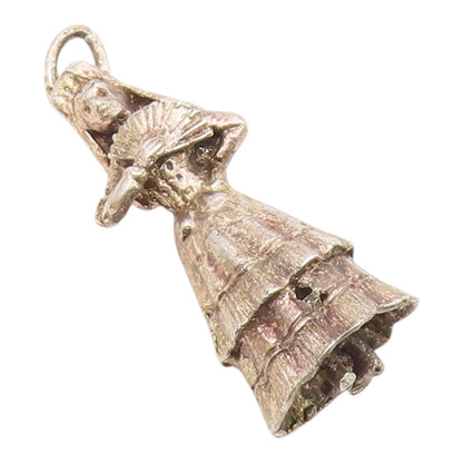 925 Sterling Silver  Vintage Sculpted Lady With Folding Fan Pendant  PT21133