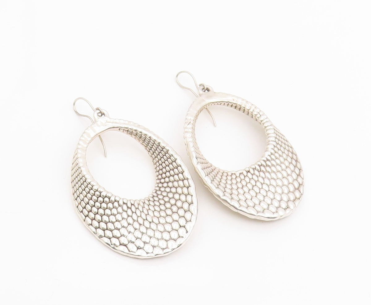 925 Sterling Silver Vintage Earrings ISRAEL Classic Textured Oval Dangle EG14260
