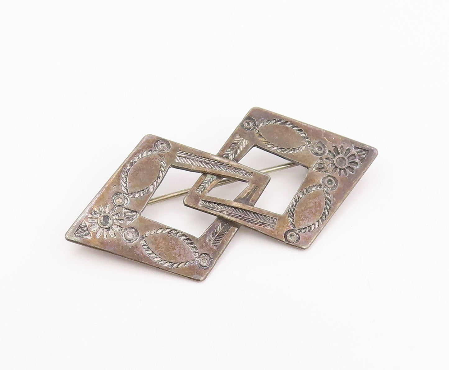 925 Sterling Silver Vintage Brooch Engraved Interlocking Geometric Pin  BP12491