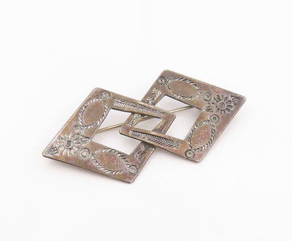 925 Sterling Silver Vintage Brooch Engraved Interlocking Geometric Pin  BP12491