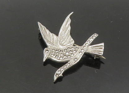 925 Sterling Silver  Vintage Sparkling Hummingbird On Branch Brooch Pin BP8722