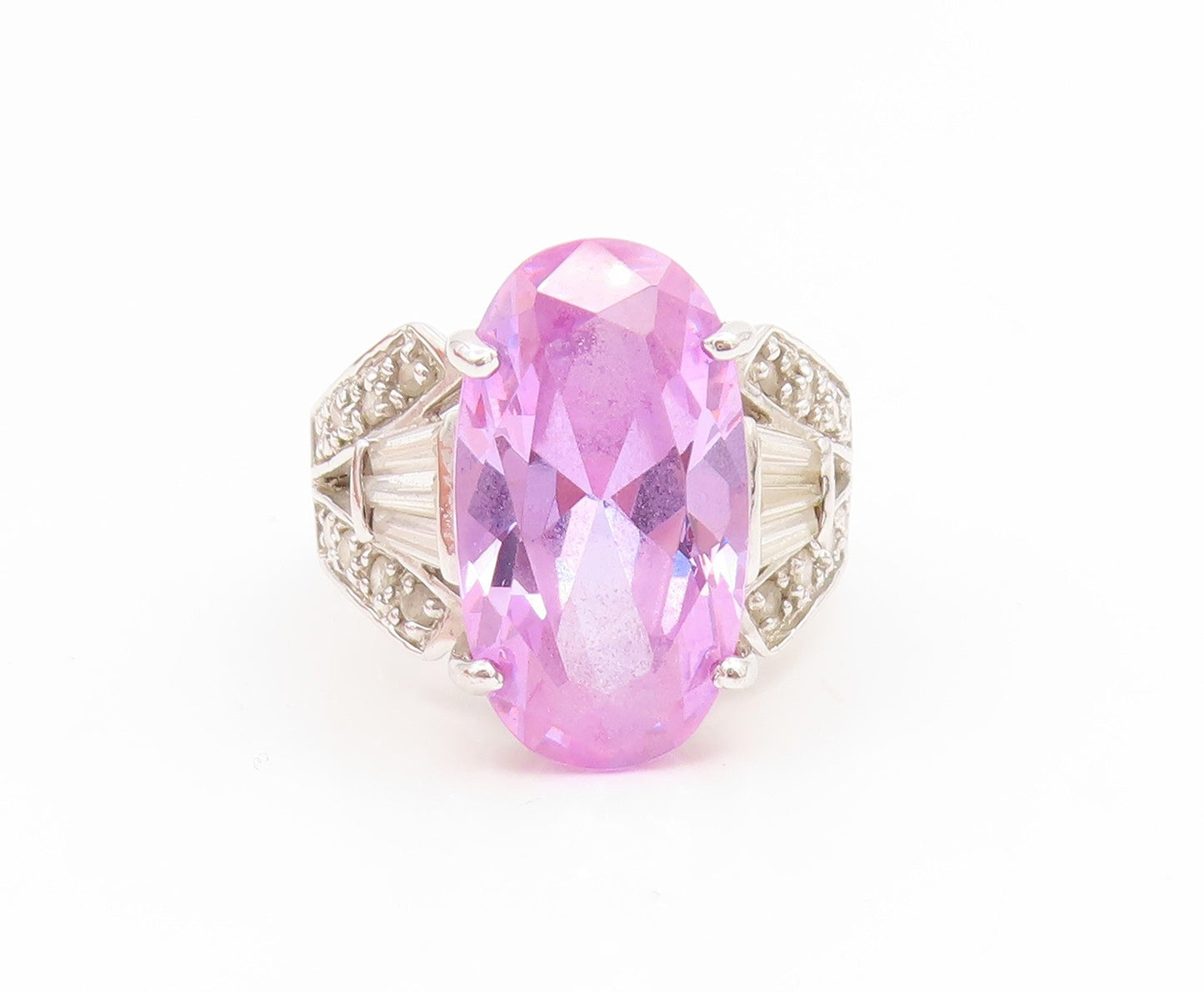 925 Sterling Silver Vintage Ring Oval Cut Amethyst & Topaz Band  Sz 7  RG35073