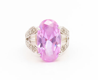 925 Sterling Silver Vintage Ring Oval Cut Amethyst & Topaz Band  Sz 7  RG35073