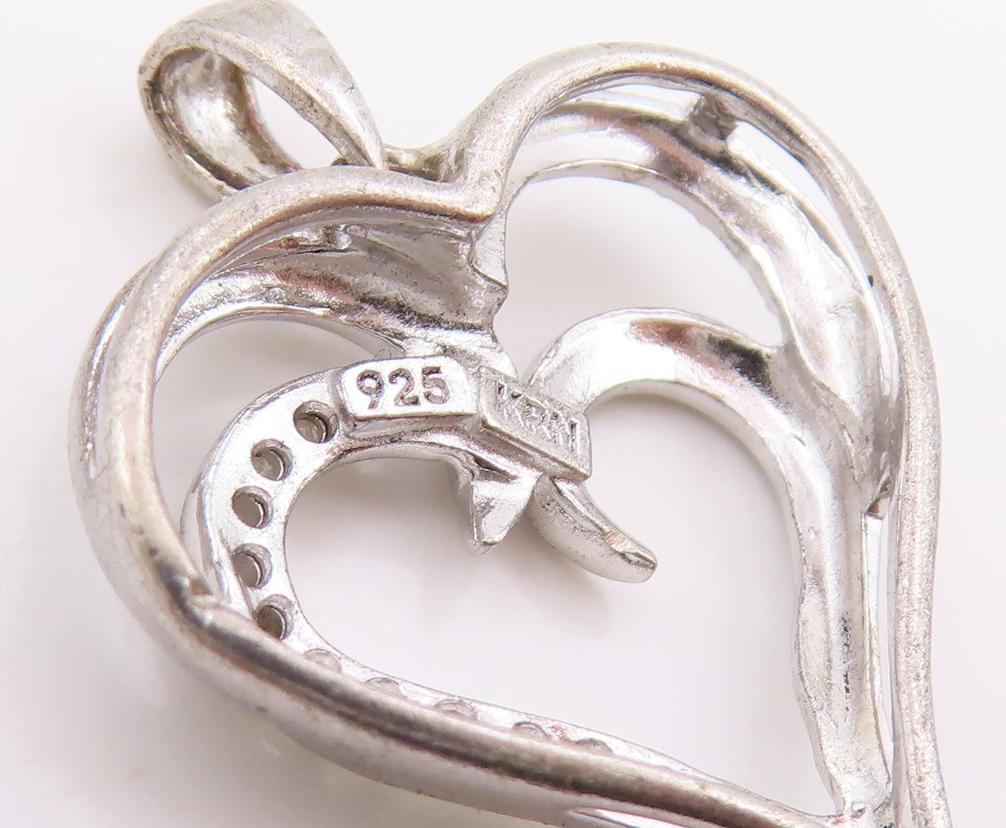 925 Sterling Silver Vintage Pendant Genuine Diamonds Double Love Heart  PT25975