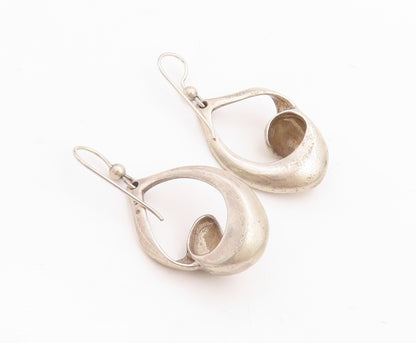 925 Sterling Silver Vintage Earrings Modernist Solid Cutout Design  EG13208