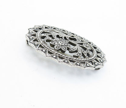 925 Sterling Silver  Vintage Sparkling Floral Leaf Vine Brooch Pin  BP2544