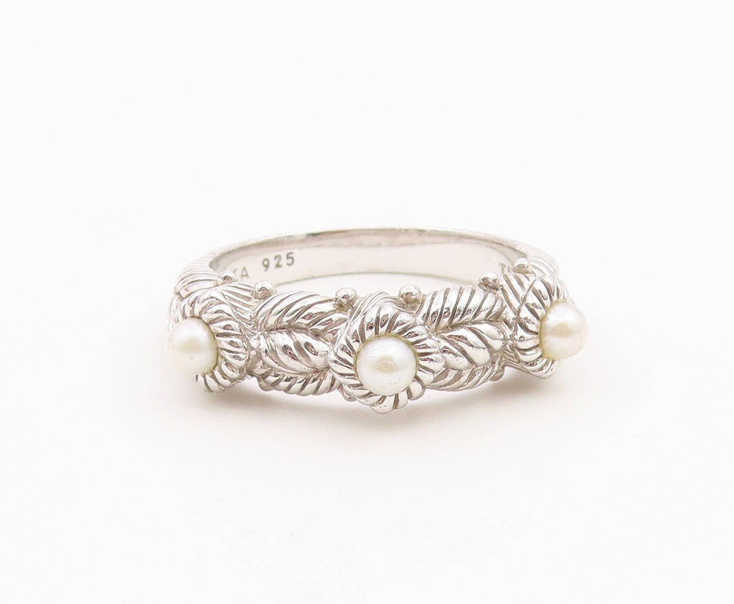 925 Sterling Silver Vintage Ring JUDITH RIPKA Triple Pearl Band  Sz 9  RG36491