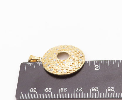 925 Sterling Silver Vintage Pendant Gold Plated Dotted CZ Inlay Disk  PT23246