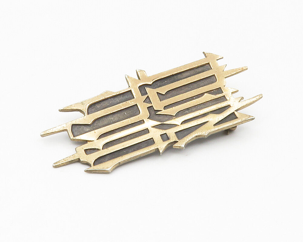925 Silver & 14K GOLD  Vintage Shiny 2 Tone Hebrew Writing Brooch Pin  BP5307