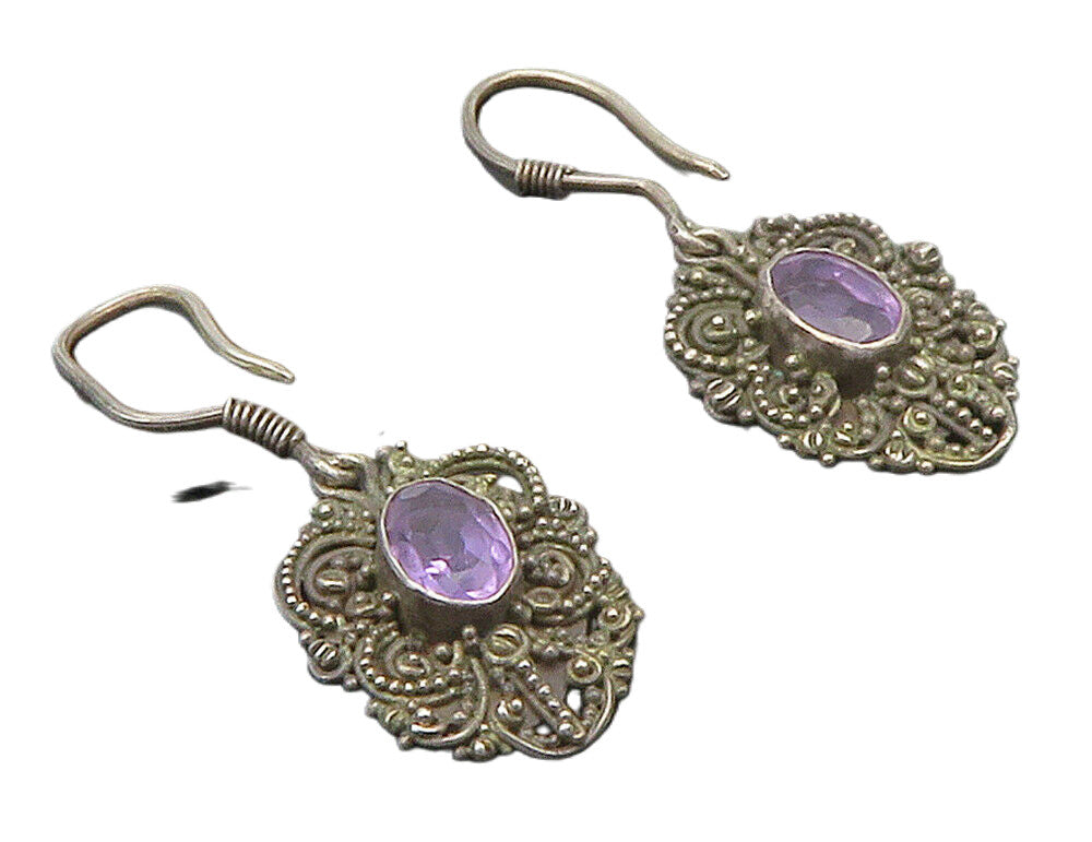 BALI 925 Silver  Vintage Amethyst Dark Tone Butterfly Drop Earrings  EG7650