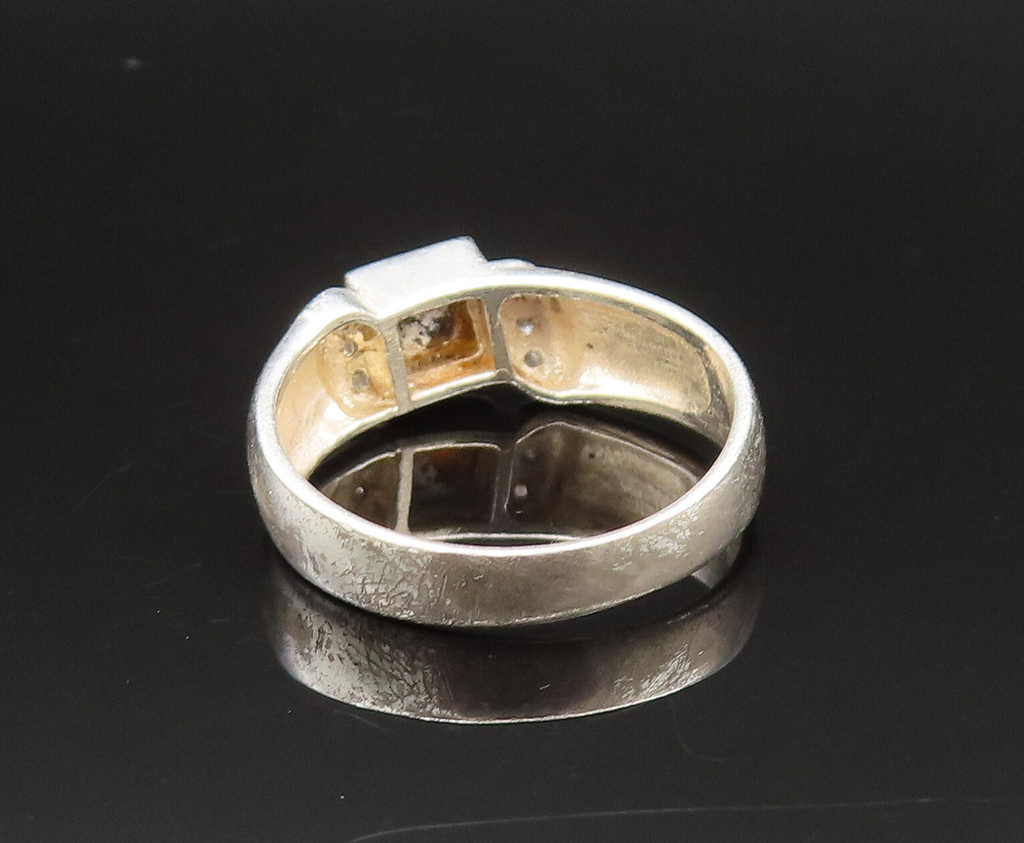 925 Silver  Vintage Inlaid Smoky Quartz & Topaz Swirl Ring Sz 9  RG25517