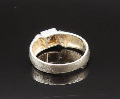 925 Silver  Vintage Inlaid Smoky Quartz & Topaz Swirl Ring Sz 9  RG25517