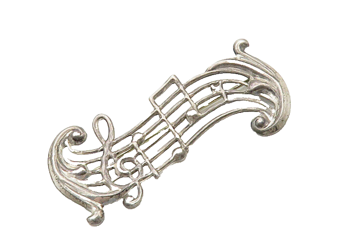 925 Sterling Silver  Vintage Antique Shiny Music Notes Brooch Pin  BP7082