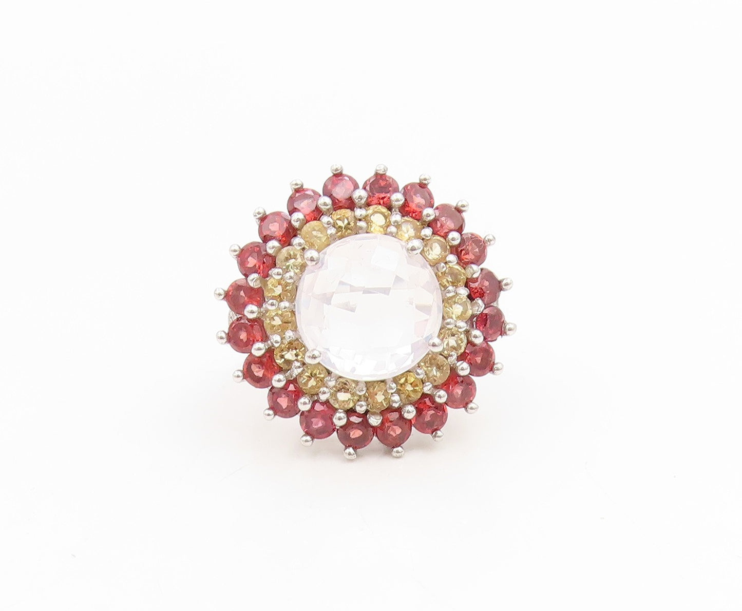925 Sterling Silver Vintage Ring Multi Gemstone Floral Cluster Band Sz 6 RG35021
