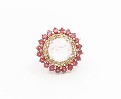 925 Sterling Silver Vintage Ring Multi Gemstone Floral Cluster Band Sz 6 RG35021