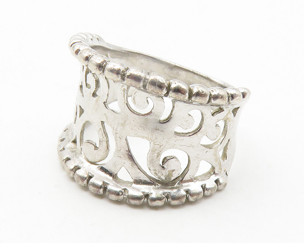 925 Sterling Silver  Shiny Swirl Cutout Fluted Trim Band Ring Sz 7  RG11802